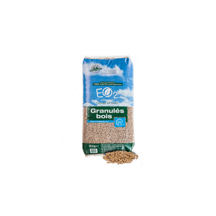 GRANULÉS DE BOIS EO2 – PALETTE DE 66 SACS DE 15KG SOIT 990KG EO2®